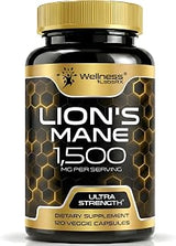 Organic Lions Mane Supplement Capsules, Memory & Focus Mushroom, 120 Count | Nootropic Brain Support, Cognitive Function & Immune Health, Mushrooms Pills, Hericium Erinaceus, 1 Pack
