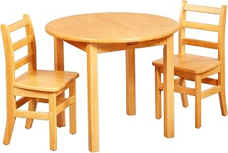 ECR4Kids 30in D Round Hardwood Table with 24in Legs and Two 14in Chairs, Kids Furniture, Honey, 3-Piece