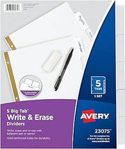 Avery Big Tab Write & Erase Dividers, 5-Tab, White, 1 Set