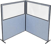 Global Industrial 60-1/4"W x 72" H Freestanding 2-Panel Corner Room Divider with Partial Window, Blue