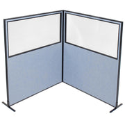 60-1/4"W x 72" H Freestanding 2-Panel Corner Room Divider with Partial Window by Global Industrial – Alloy Steel, Blue, Model 695105BL