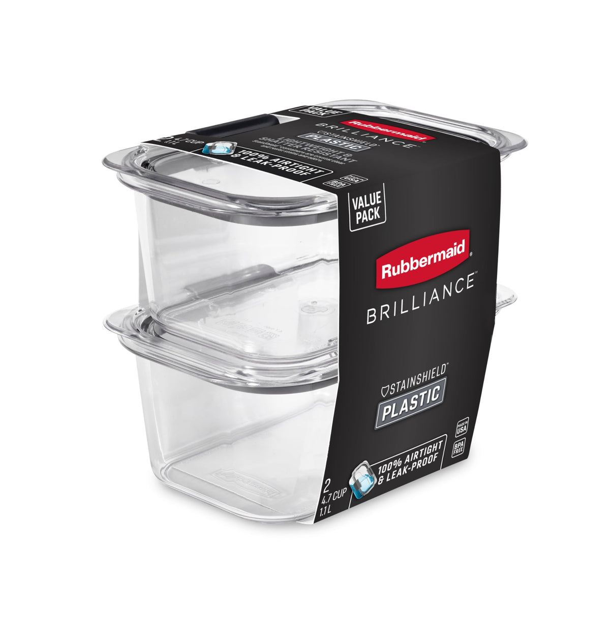 BPA-Free Food Storage Containers by Rubbermaid – 4.7 Cup, 1.1 liters, Plastic, Clear, Grey, Pack of 2