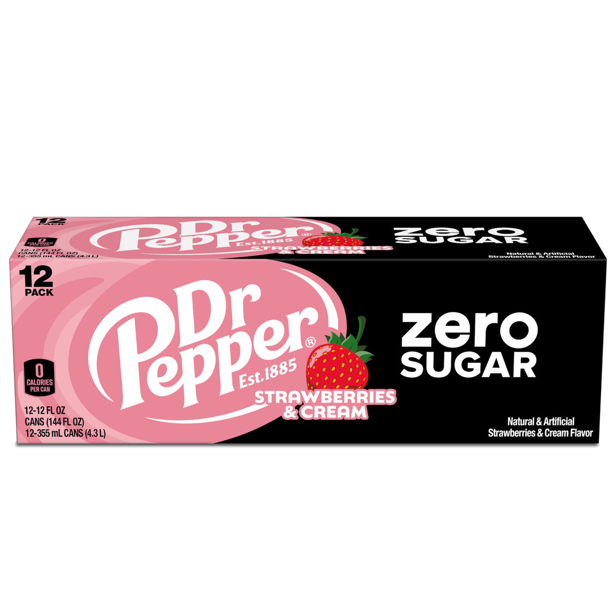 Dr Pepper Zero Sugar Strawberries and Cream / 12 FL Oz (Pack of 12) / 1 Soft Drinks