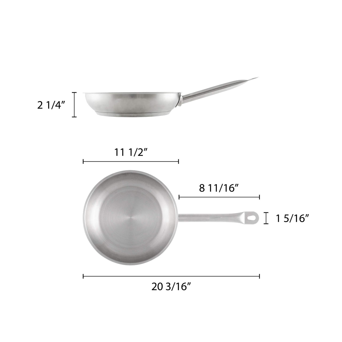 Stainless Steel Fry Pan by Thunder Group – Medium, 5.0 quarts, Stainless Steel, Silver, Model SLSFP011