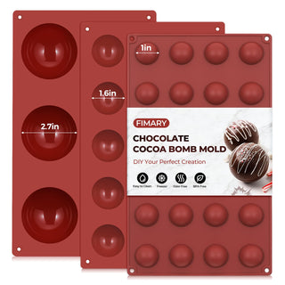 Fimary Silicone Semi Sphere Molds, 3 Pack 1 1.6 2.7 Inch, 6 15 24 Cups