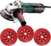 metabo WEV15-125 - 4.5/5 Inch Angle Grinder 13.5 Amp 2,800-9,600 rpm- 4 Inch THD Turbo DiamondCup Wheel - Set, Fine, Medium, Coarse - Bundle - 4 Items