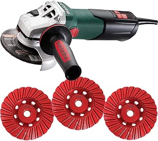 metabo WEV15-125 - 4.5/5 Inch Angle Grinder 13.5 Amp 2,800-9,600 rpm- 4 Inch THD Turbo DiamondCup Wheel - Set, Fine, Medium, Coarse - Bundle - 4 Items