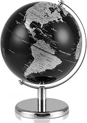 GYMAX 20/23cm World Globe, Desktop Earth Globes with Metal Stand | Non-slip Base, Educational Rotating Globe for Home Office Classroom (Black + Silver, 21 x 21 x 27 cm)