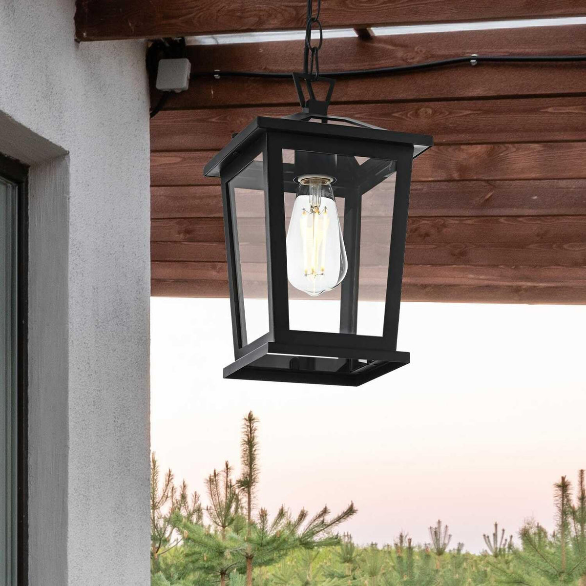 Cayman One Light Outdoor Pendant Black by Lighting Design – Iron, Black, Model OD332H12BK