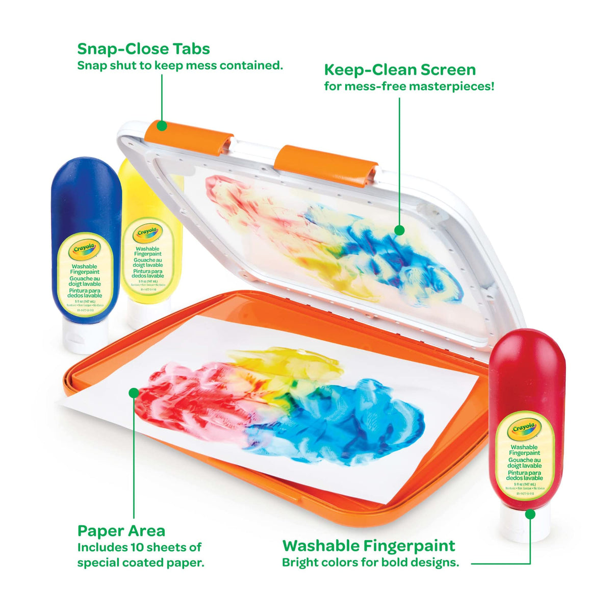 : Fingerpaint (Bilingual) by Crayola – 13 Piece Set, Paper, Blue,Red, Pack of 4, Model 806911