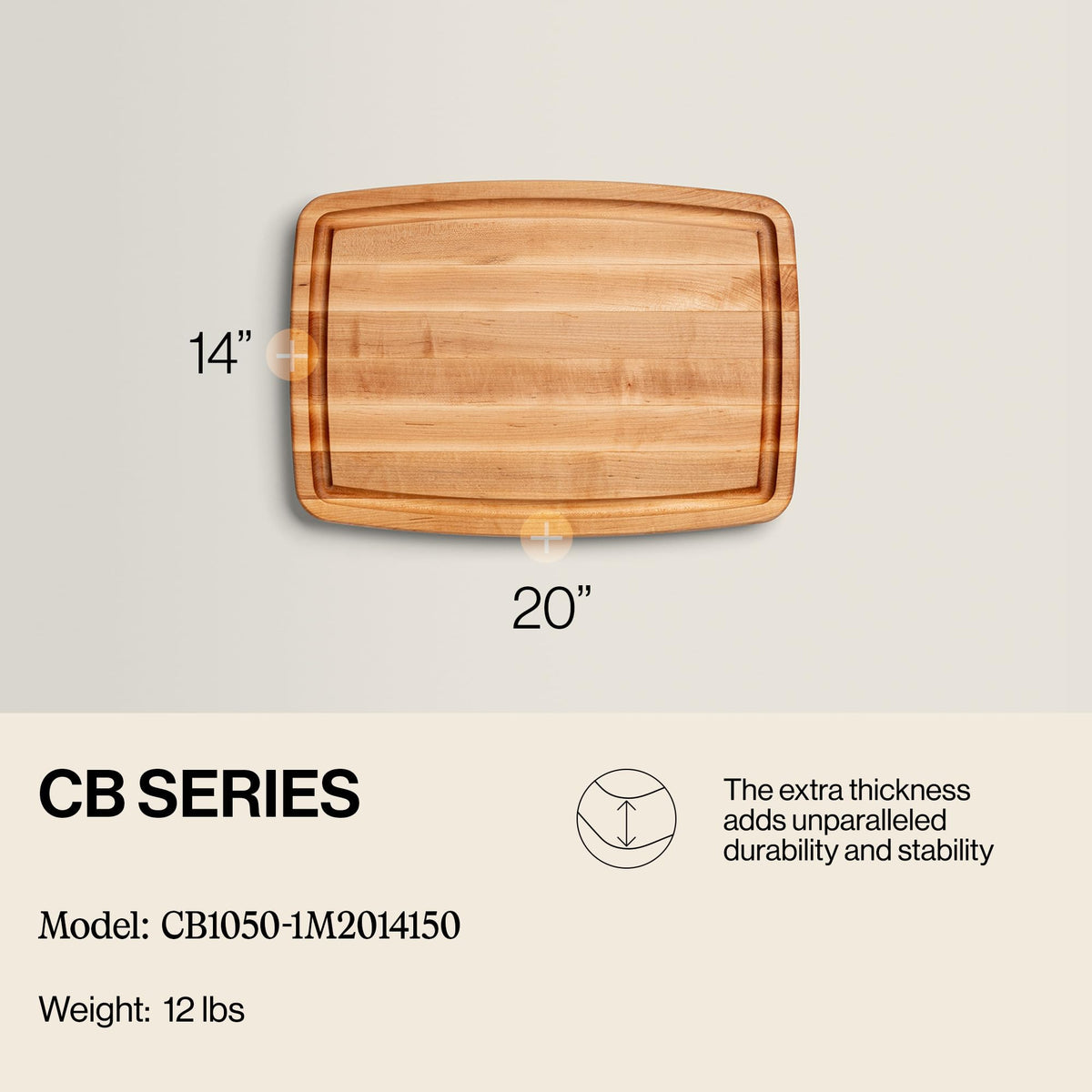 CB Series Rectangular Wooden Maple Cutting Board 20”x14” by John Boos – 20"L x 14"W, Wood, Maple, Model CB1050-1M2014150