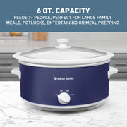 Slow Cooker 6-Quart Manual Crockery Style with Dishwasher Safe Oval Ceramic Crockpot and Glass Lid Two Temperature Settings Plus Keep Warm by West Bend – Model SCWB6QPTNW13