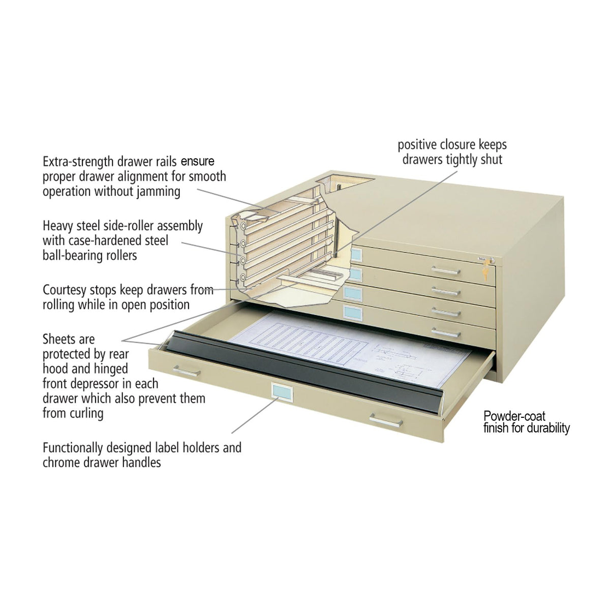 Safco Black / Flat File / 53.5"W x 41.5"D x 16.5"H Flat File Cabinets