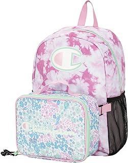 Champion Kids' Youth Backpacks & Lunch Kit Combo, Pink Candy/Aruba Blue, One-Size