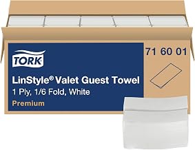 Tork LinStyle Valet Guest Towel White, 1/6 Fold, 5 x 100 Towels, 716001 | Linen-Feel, Disposable Dinner Napkins