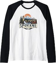 Spokane Washington Scenic Pacific Northwest Adventure Design Raglan Baseball Tee