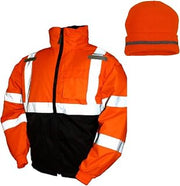 TINGLEY Bomber II Hi-Vis Orange Jacket J26119 Winter Safety with Hi-Vis Orange Winter Weather Beanie Hat (Large)