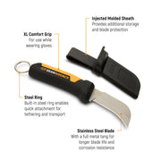 Lineman Fixed Blade Hawkbill Knife with Sharp Tip by GEARWRENCH – Molten Orange & Black, Model GWKHBFXS