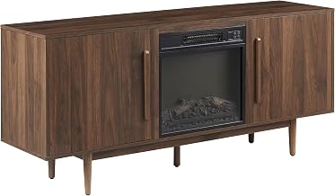 Crosley Furniture Liam Mid-Century Fireplace TV Stand for 65" TVs, Entertainment Center Storage Cabinets, Walnut