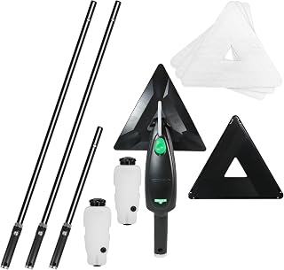UNGER Commercial - Indoor Window Cleaning Kit - 11 ft Stingray Refillable System with Extension Poles, Triangle Cleaning Pads and 2 Refill Bottles - SRKB1