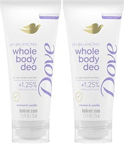 Dove Whole Body Deo Aluminum Free pH Balancing Cream Deodorant Coconut & Vanilla for 72h Odor Control 2.5 oz,(Pack of 2)