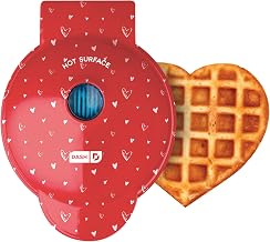 Dash Heart Mini Waffle Maker, 4-Inch Nonstick Surface, Red Heart Print