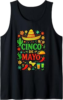 Cinco DE Mayo - Fiesta Taco Hat Cactus Art Tank Top