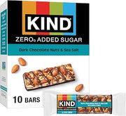 Kind Zero Added Sugar Healthy Snacks Bars, Dark Chocolate Nuts & Sea Salt, Gluten Free, High Fiber, Keto Snacks, 5g Protein, 10 Count