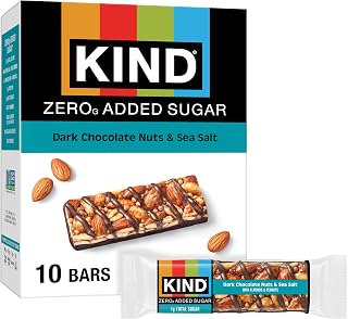 Kind Zero Added Sugar Healthy Snacks Bars, Dark Chocolate Nuts & Sea Salt, Gluten Free, High Fiber, Keto Snacks, 5g Protein, 10 Count