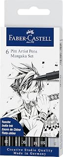 Faber-Castell Pitt Artist Pen Mangaka Wallet - 6 India Ink Manga Illustration Artist Markers (Black & Grey)