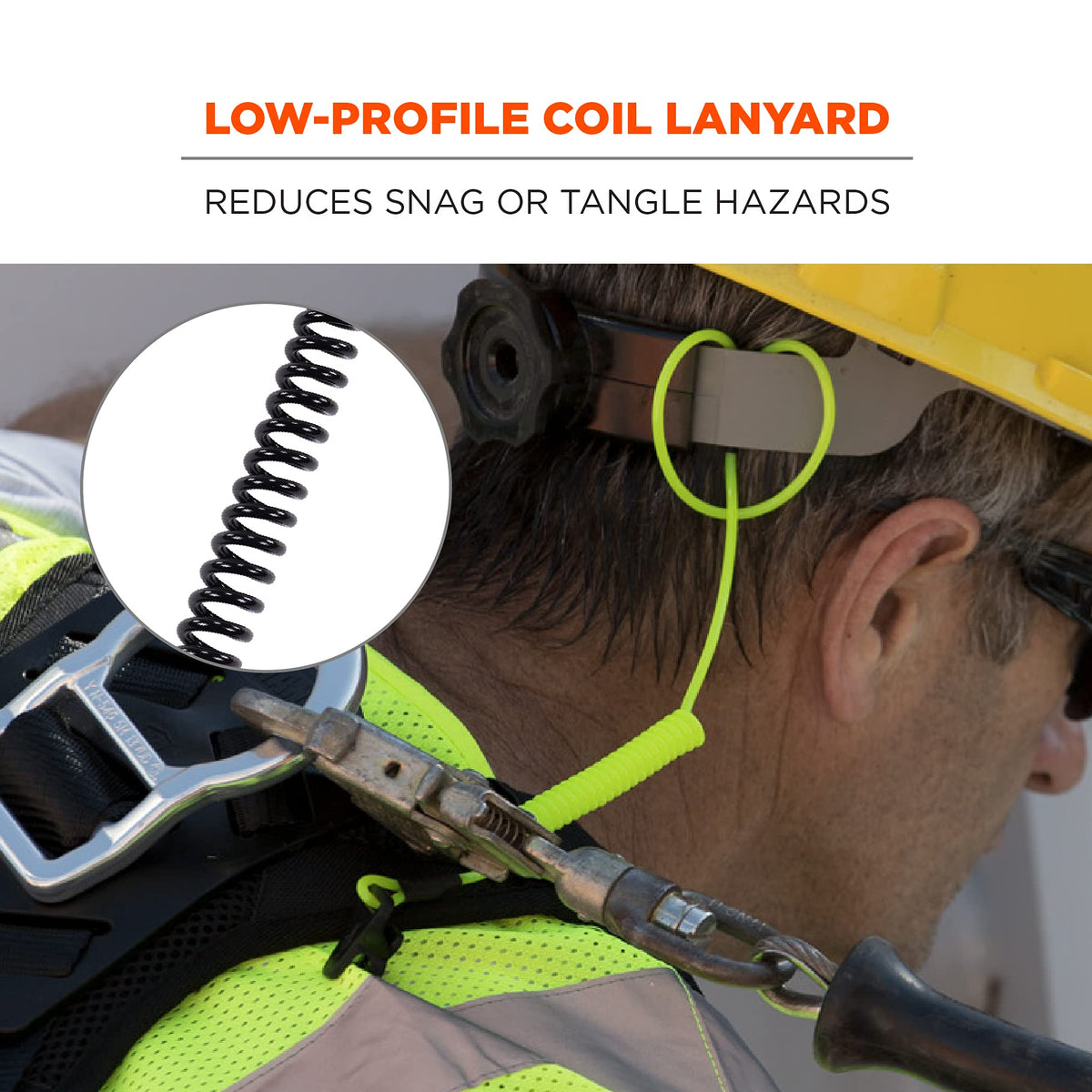 Coiled Lanyard with Clamp End by Ergodyne – Each, Plastic, Black, Model 19158