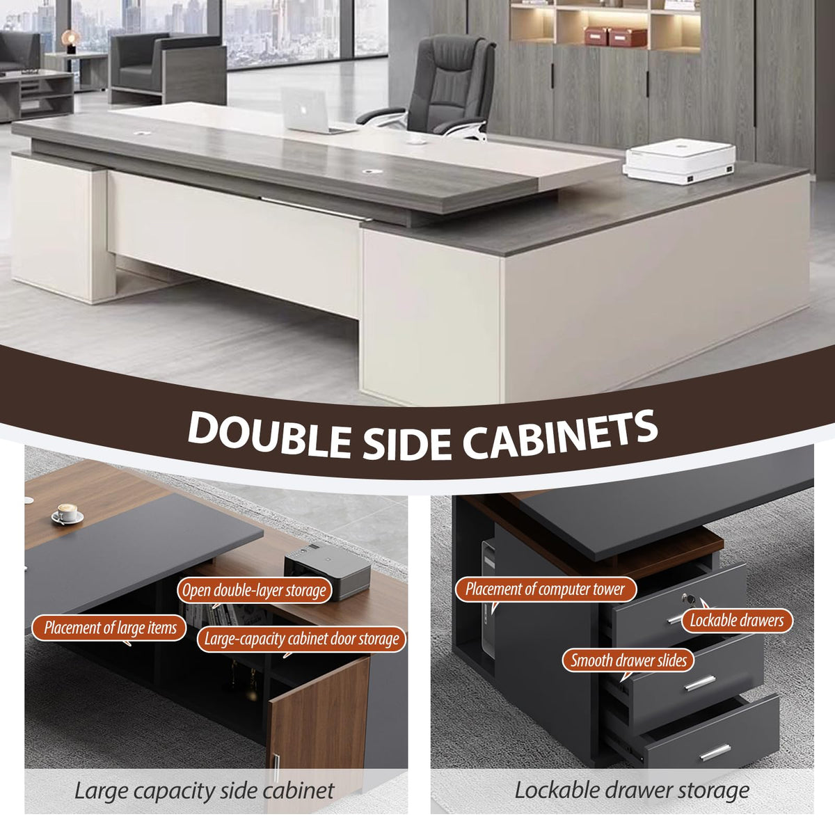 L Shaped Executive Desk with Drawers by PLMOKN – W 74.8*D 31.5*H 29.5", Wood, H, Model BGZ-HGH4-220