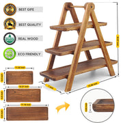 Manspdier Wood 3 Tier Serving Tray, Collapsible Ladder Stand, Brown