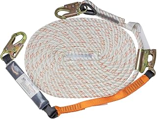 Malta Dynamics 50-ft Vertical Lifeline Assembly – Fall Protection Lanyard, Fall Arrest System with Shock Absorber, Safety Rope for Workplace and Construction Site, OSHA and ANSI Approved