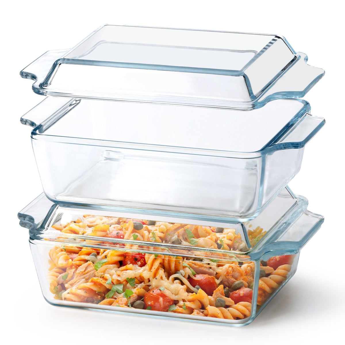Nutriups Glass Casserole Dish Set, Tempered Glass, Rectangular 5.7in x 7in