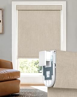 No Drill Blinds for Windows, Blackout Roller Shades with Free-Stop Cordless System, No Tools Needed & Linen-Like Fabric for Bedroom Living Room (Brown, 71 1/2" W x 64" H)