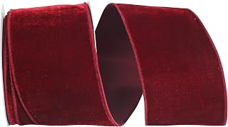 Reliant Ribbon Regal Velvet Plush Wired Edge Ribbon, 4 Inch X 10 Yards, Burgundy