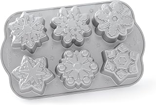 Nordic Ware Frozen Snowflake Cakelet Pan, Cast Aluminium Festive Cake Tin with 6 Compartments, Non-Stick Baking Accessories Made in The USA, Colour: Silver