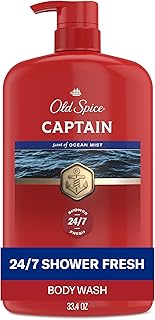Old Spice Refreshing Body Wash for Men, 3X Defense, 24/7 Shower Fresh with Long Lasting Scent, Red Collection, Captain with Bergamot Scent, 33.4 oz