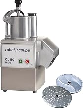 Robot Coupe CL50EULTRA Single-Speed Cutter Mixer Continuous Feed Commercial Food Processor with Side Discharge, 120v | 1.5 HP 120 V stainless steel prep machine with side discharge for restaurant use. Includes 3 mm discs. Weighs 48 lbs