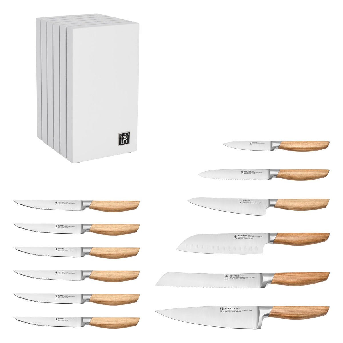 Pakka Wood Handles 13 piece Knife Block Set by HENCKELS – 13-pc, Stainless Steel, Brown, Pack of 13, Model 1034835