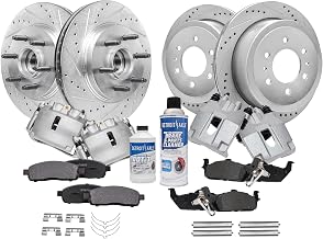 RWD Brake Kit for 2006 2007 2008 Lincoln Mark LT 2005-2008 | Ford F-150 Front & Rear Drilled & Slotted Disc Brake Rotors Ceramic Brake Pads w/Hardware Brake Calipers Replacement