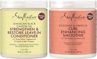 Shea Moisture Coconut and Hibiscus Curl Enhancing Smoothie Bundled Jamaican Black Castor Oil Leave In Conditioner, Shea Butter Curly Hair Products, 20 Fl Oz Ea
