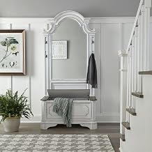 Liberty Furniture Magnolia Manor 2 Piece Hall Tree Set with Arched Mirror & Lift Top Bench European Traditional - Antique White & Weathered Bark