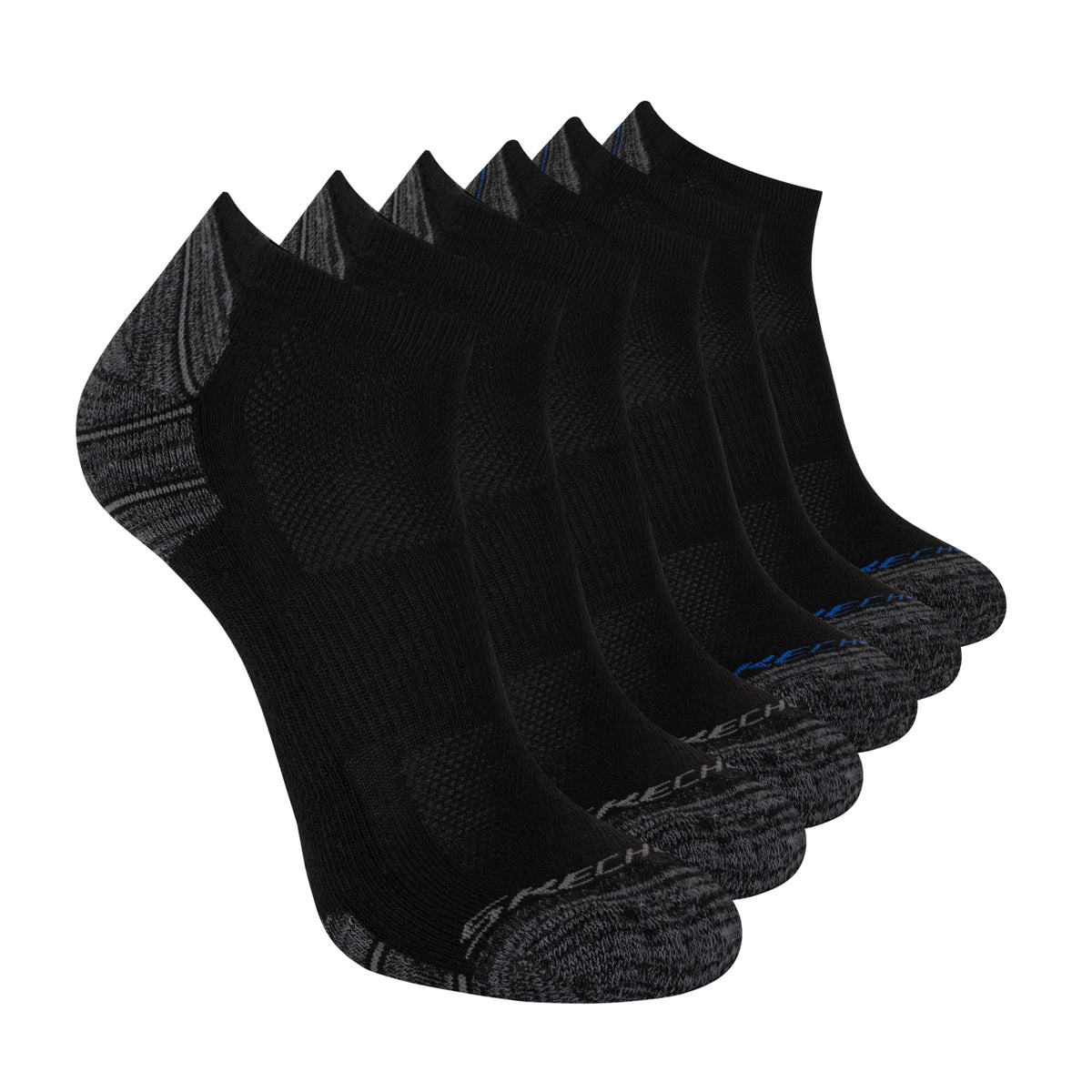 mens 6 Pack Low Cut Running Socks by Skechers – Cotton, Black, Pack of 6, Model S113984