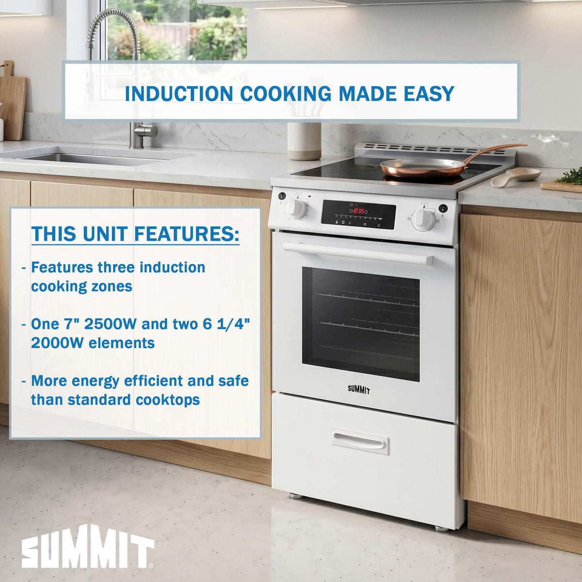 Summit 20" Induction Range by Summit Appliance – 20 Inch, 2.09 cubic_feet, White, Model REN20SS4