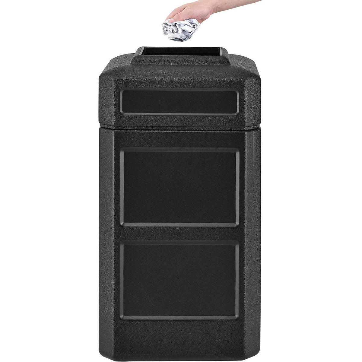 42 Gallon Square Waste Receptacle W/Flat Lid by Global Industrial – 42 Gallon, Plastic, Black, Model 42GSWR