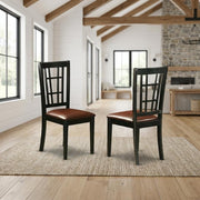 Solid Wood Faux Leather-Upholstered Dining Chairs Set of by Furnifact – Wood, Black, Pack of 2