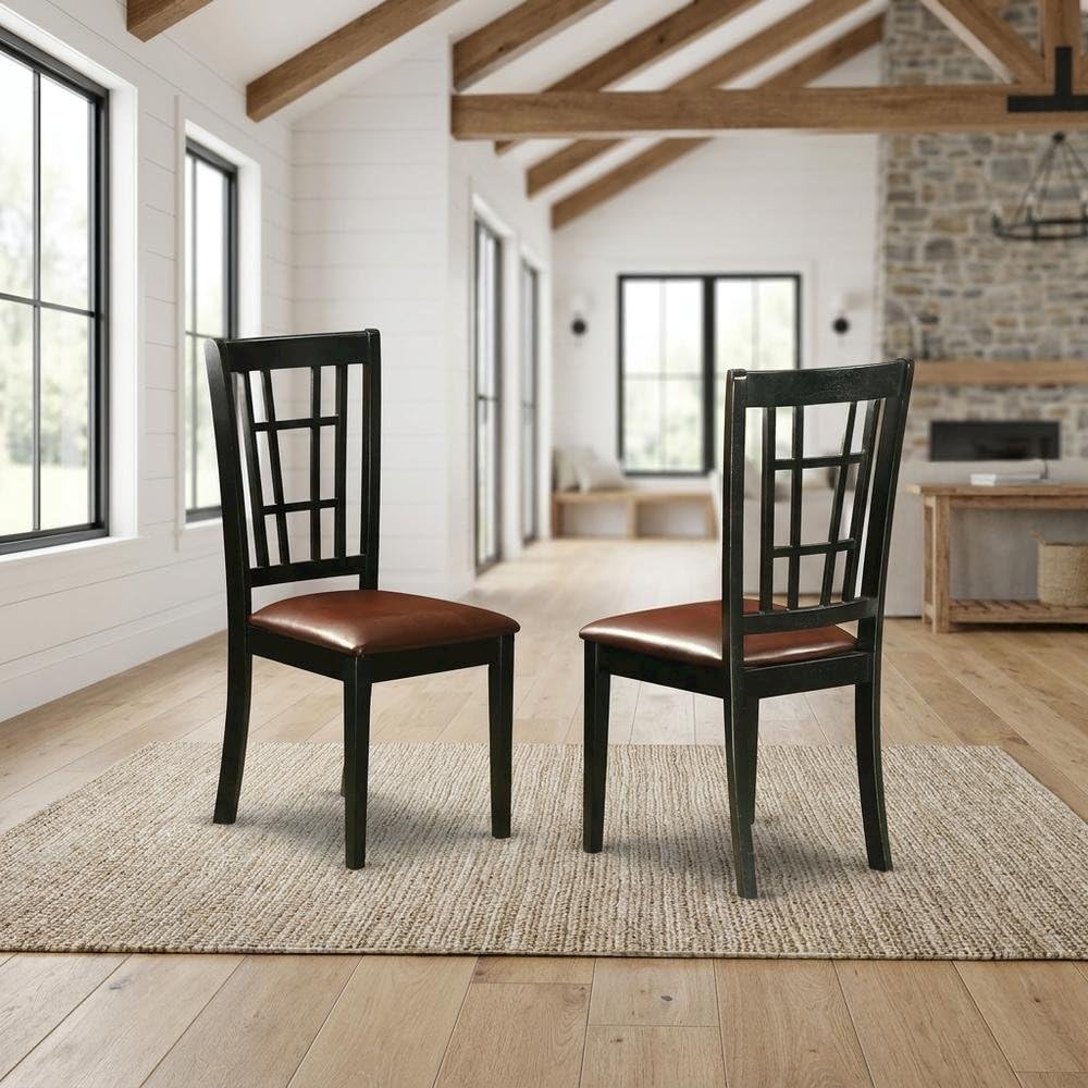 Solid Wood Faux Leather-Upholstered Dining Chairs Set of by Furnifact – Wood, Black, Pack of 2