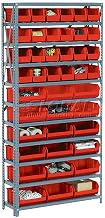 Global Industrial Open Bin Shelving w/8 Shelves & 14 Red Bins, 36x12x73